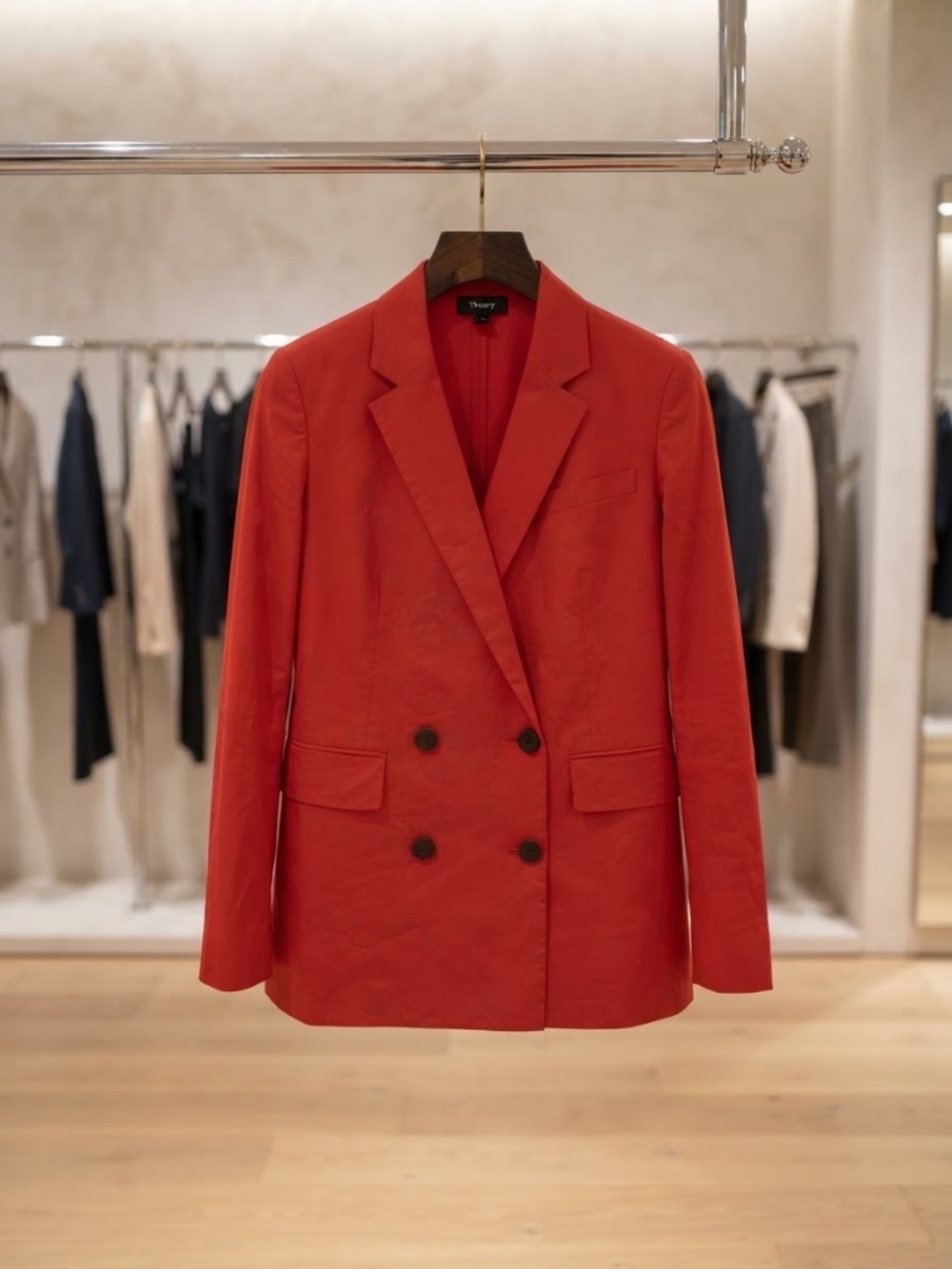 Theory Piazza Blazer/Red Eco Crunch Wash Linen Blend Size 10